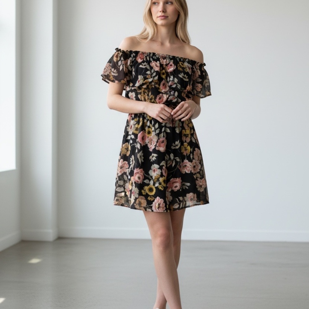 cupcakes & cashmere Black Floral Off-Shoulder Dress